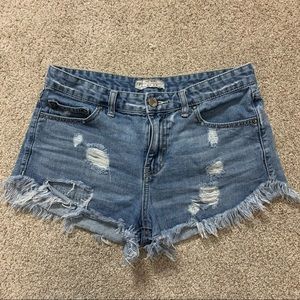 FREE PEOPLE Faded & DISTRESSED Mid Rise STRETCH Denim JEAN SHORTS  27